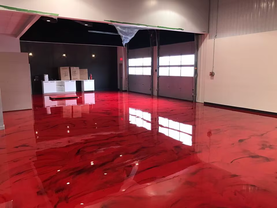 commercial epoxy floor coating red metallic